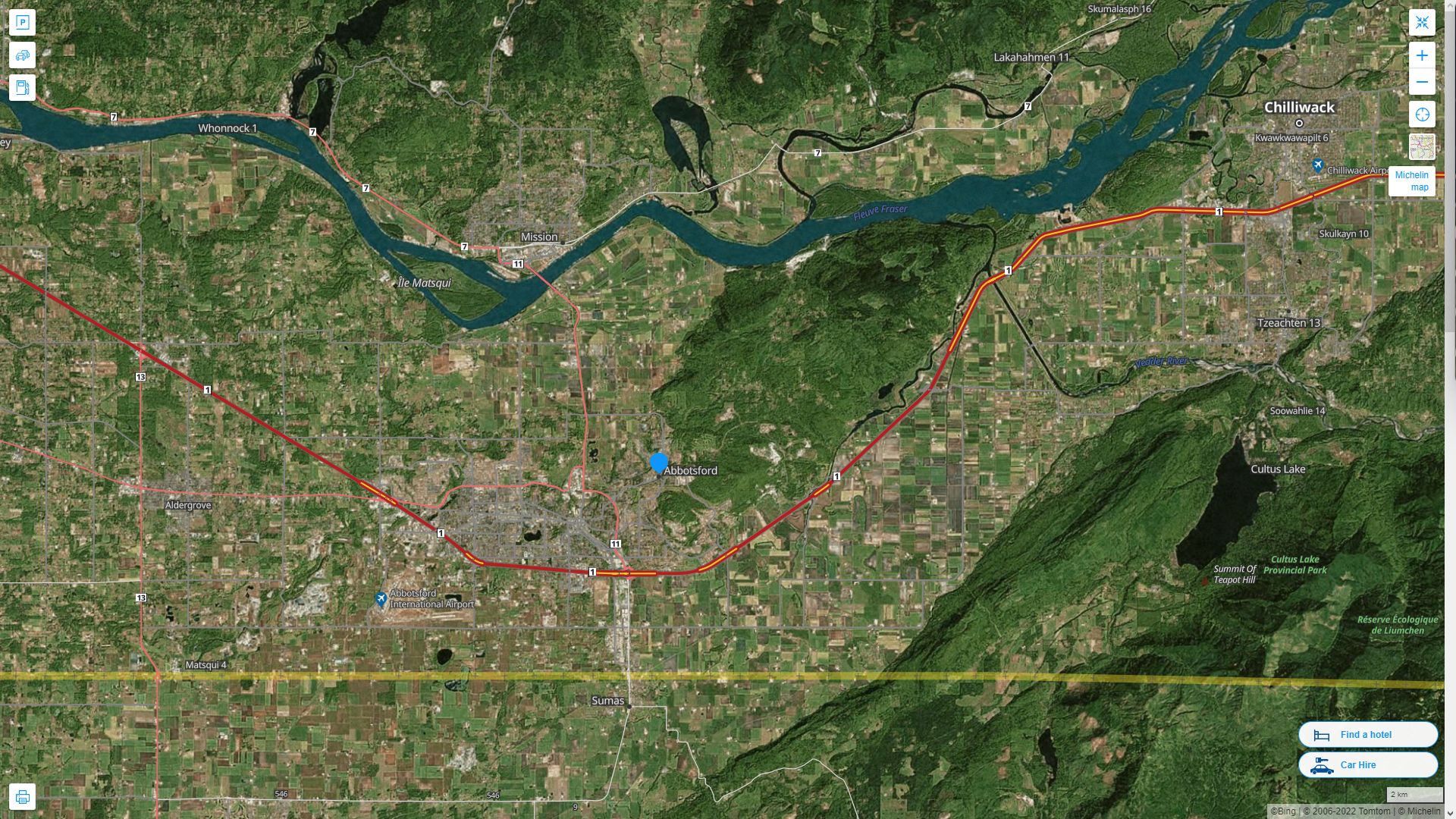 Abbotsford Canada Autoroute et carte routiere avec vue satellite
